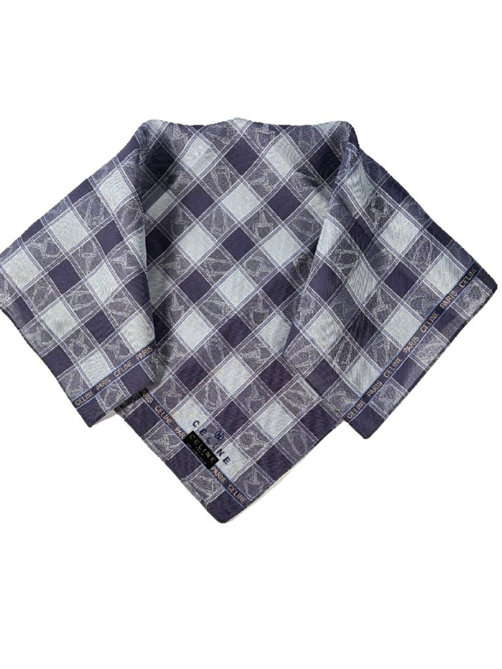 Celine Cotton Check Monogram Scarf NWT 19.5"